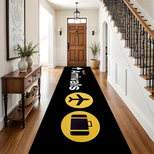Modern Simple Flannel Hallway Rug, Airplane and Luggage Pattern, Long Strip Carpet, Indoor Decor for Corridor, Entryway, Bedroom