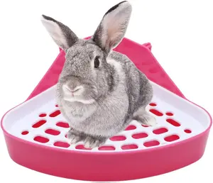 Rabbit Litter Box Toilet Bunny Corner Litter Pan Pet Toilet Potty for Guinea Pigs Hamster Chinchilla Ferret Rabbit Small Animal (Pink)