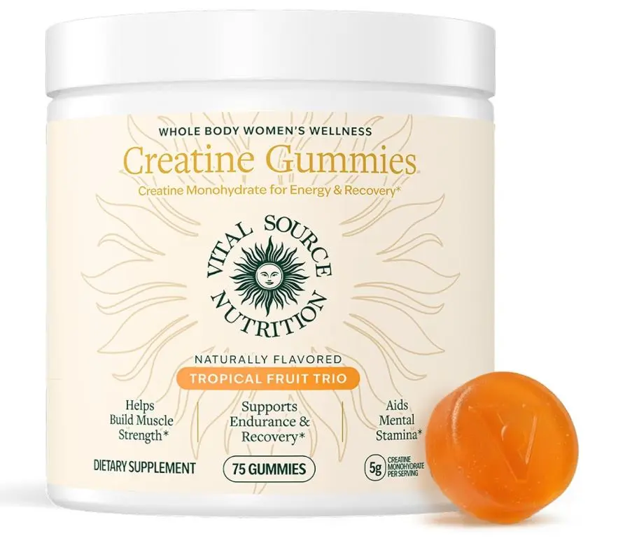 BIG SALE!! Vital Source Nutrition Creatine Monohydrate Gummies for Women - Tropical Fruit Trio - 75 Gummies - Women's Creatine Chews - Pre Workout Gummy for Strength, Recovery and Focus