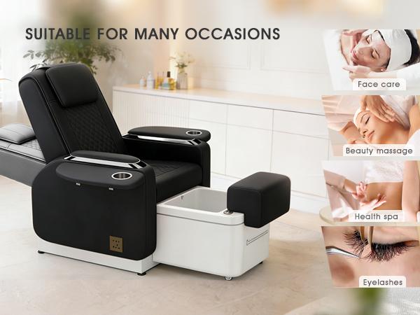 Artist Hand Spa Chair with Foot Spa Basin Manicure Massage Electric Recline 4-Head Back Massage Hot Cold Water Controls LED Light Jet Tub Fast Drain Pump Pull-Out Bowl