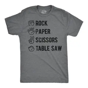 Mens Funny T Shirts Rock Paper Scissors Table Saw Sarcastic Novelty Tee for Men Mens Funny T Shirts Cool Vintage Fashion T-Shirt Gift Classic Menswear Funny Sarcastic Short Sleeve Novelty Tees for Guys Dark Grey