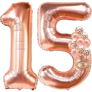 40-Inch Rose Gold Number 15 Balloon Set with Confetti for 15th Birthday & Anniversary Decor