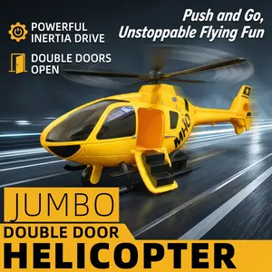 18.5 Inch Inertia Helicopter Toy for Boys, Realistic Push and Go Aircraft with Propeller Linkage System & Double Openable Doors, No Batteries Required, 6-8m Long Distance Glide, Interactive Preschool Toy, Birthday Christmas Gift for Kids Toddlers 3-8