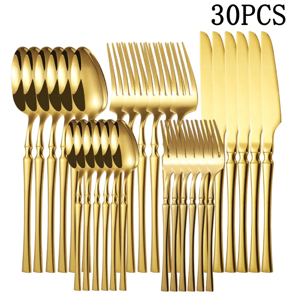 Gold Cutlery Set, 30PCS Stainless Steel Flatware Set , Perfect for Family Gatherings, Holiday Gifts, Wedding Registry Items