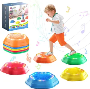 Holyton Light Up Stepping Stones, 5 Pack Sensory Balance Stepping Stones with Rechargeable Batteries, Non-Slip Toddler Stepping Stones, Indoor Outdoor Active Play, Red