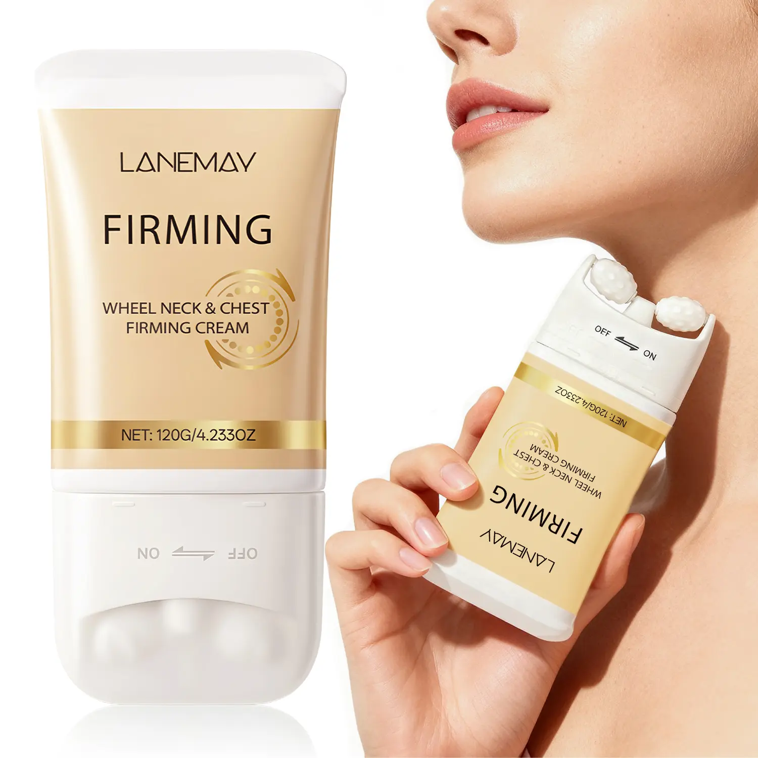 Neck & Chest Firming Cream Moisturizer with Roller Ball Massager | Hydrating Neck Moisturizer | Skin Care | Lifts & Tightens Sagging Skin | Infused with Hyaluronic Acid & Vitamin E | 120g