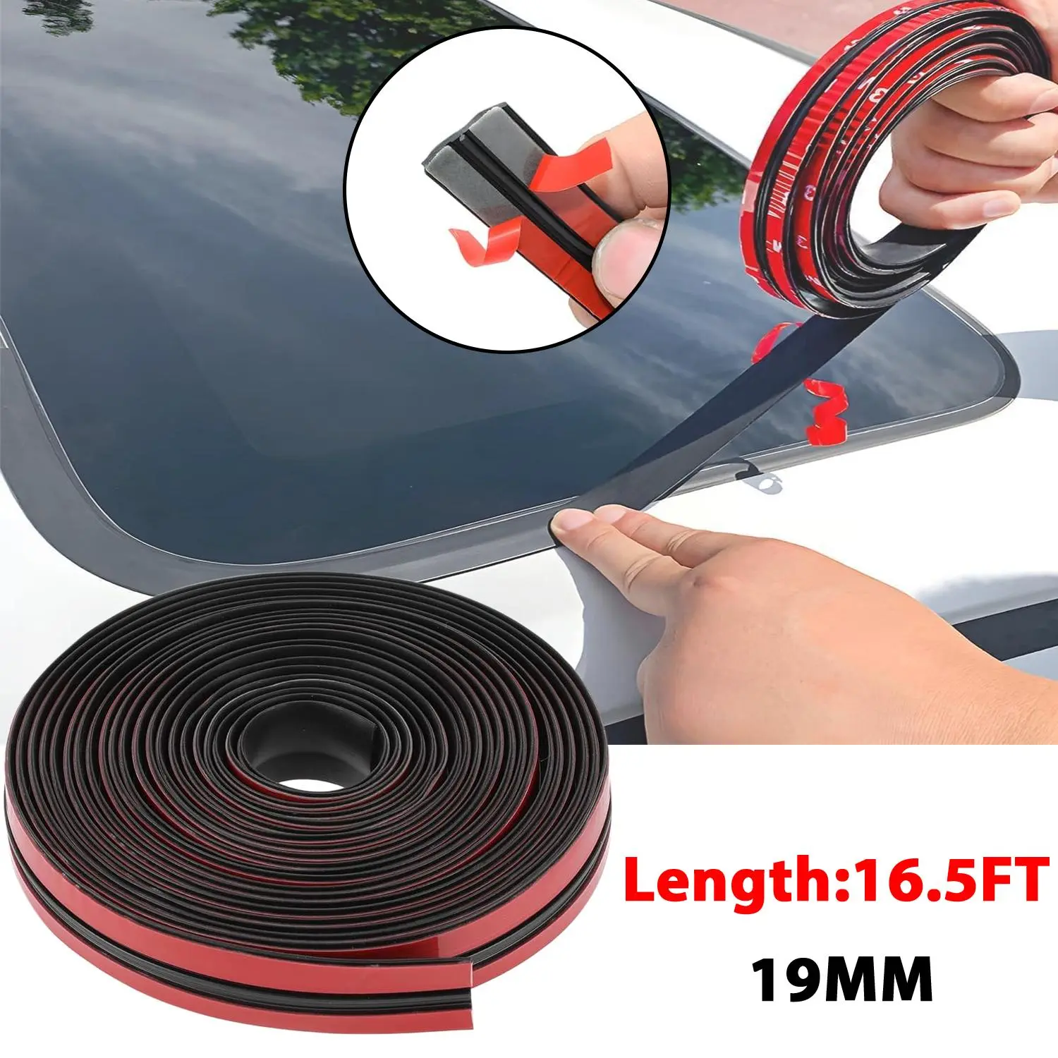 19MM Universal Car Windshield Rubber Seal,T Shape Car Windshield Seal Strip,16.5FT Weather Stripping for Car Windshield Black