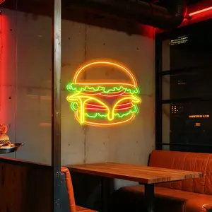 LC SIGN Burger Neon Sign - Dimmable LED Fast Food Light for Restaurant, Food Truck & Man Cave - Retro Diner Kitchen Wall Decor