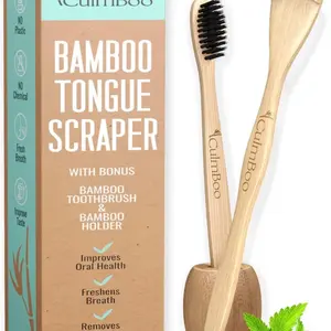 High Quality Bamboo Tongue Scraper & Brush