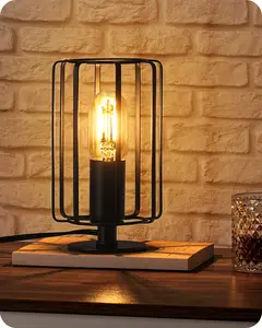 Industrial Small Table Lamp, Small Bedside Lamp with Dimmable 2400K Warm Light LED Bulb, Vintage Desk Lamp, Black Nightstand Lamp for Bedroom, Study, Office, Small Space
