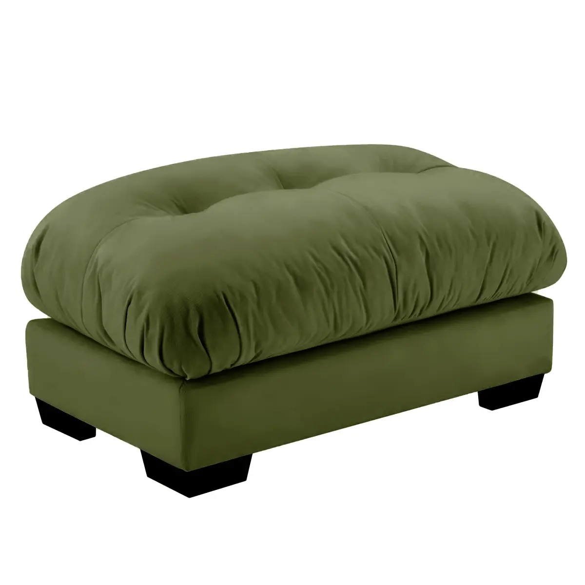 Velvet Upholstered Ottoman Footstool with Cushion for Sectional Sofa Couch 300lbs for Living Room(Olive-Green)
