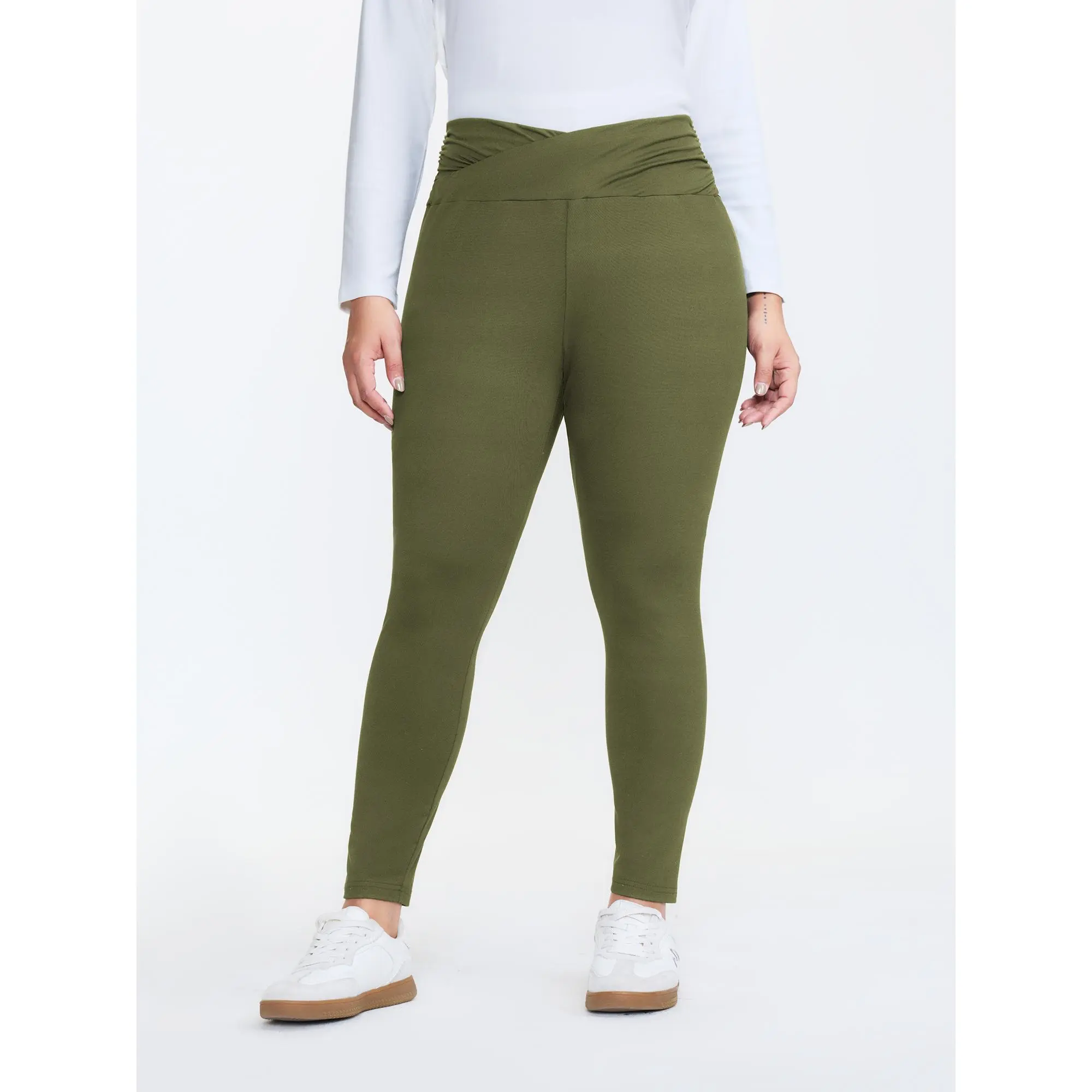 BLOOMCHIC Women's Plus Size Army Leggings - Spandex High-Stretch Fabric Moves With You, Cross Waist Slim Fit, Above Ankle Pants, Casual Leisure, M-6X, Cold Wash Elastic Waisted Pants, High Elastic Waisted, Stretchy Pants
