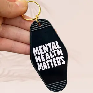 "Mental Health Matters" Motel Keychain in Black and Light Pink - Gold Key Ring motel  keychain