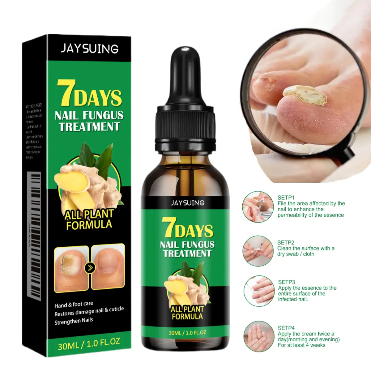 JAYSUING Ginger Nail Growth Serum, Liquid Treatment to Strengthen Brittle & Natural Nails, Cuticle Care Oil for Moisture with Glass Cuticle Pusher, Unisex, Brittle Nails