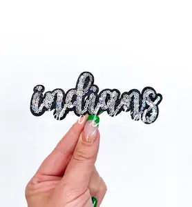 Indians Mascot Script Letter Sequin Patch - Small