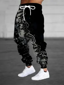 Fashion design men's 3D black and white gradual change pattern printing sports pants drawstring and pocket fashion trousers home pajama pants Casual Street Pants casual and comfortable Casual Fitted Trousers