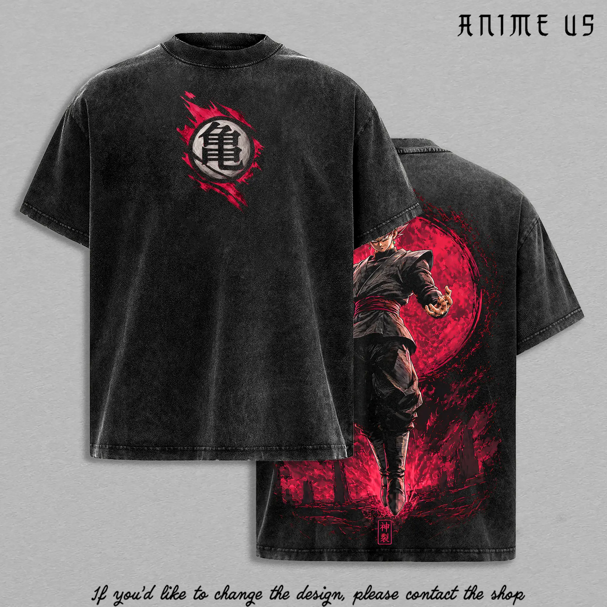 Kakarot Black x Zamasu Fused Zamasu Dark Saiyan Rosé Warrior Anime Vintage Washed Oversized Graphic Tee Crimson Aura Villain Heavyweight Cotton Streetwear Shirt DBZ