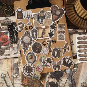 Vintage Steampunk Themed Sticker & Paper Set, 200pcs/set Scrapbooking & Journal Making Material Paper, DIY Decorative Sticker for Stationery & Computer, Scrapbook Materials