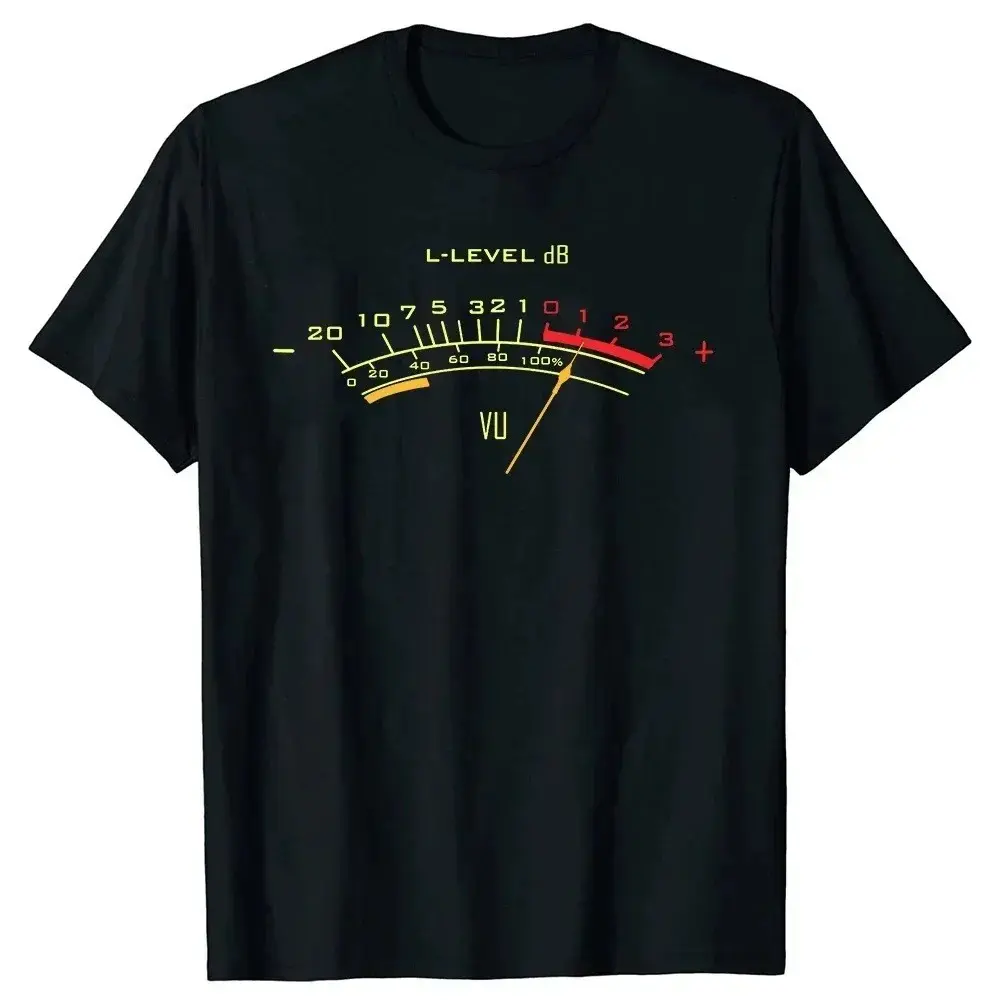Retro VU Audio Level Meter Graphic Cotton T-shirt, Music Lover Casual Short Sleeve Tee