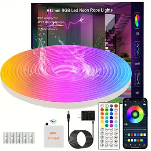 RGB LED Neon Strip Lights 50ft Waterproof IP67 - Color Changing DIY Modes for Bedroom, Indoor/Outdoor Decor, Gaming Room & Smart App Control