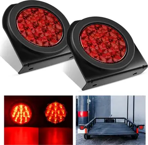Nilight 4Inch Round Trailer Tail Lights, 2PCS Flush Mount with Grommets-Plugs-Brackets, 12V DC System Dual Brightness Silicone Seal Plug & Screw Red Waterproof Stop/Brake/Turn Lights for Trucks-RVs, Truck Accessories, Semi Truck Accessories