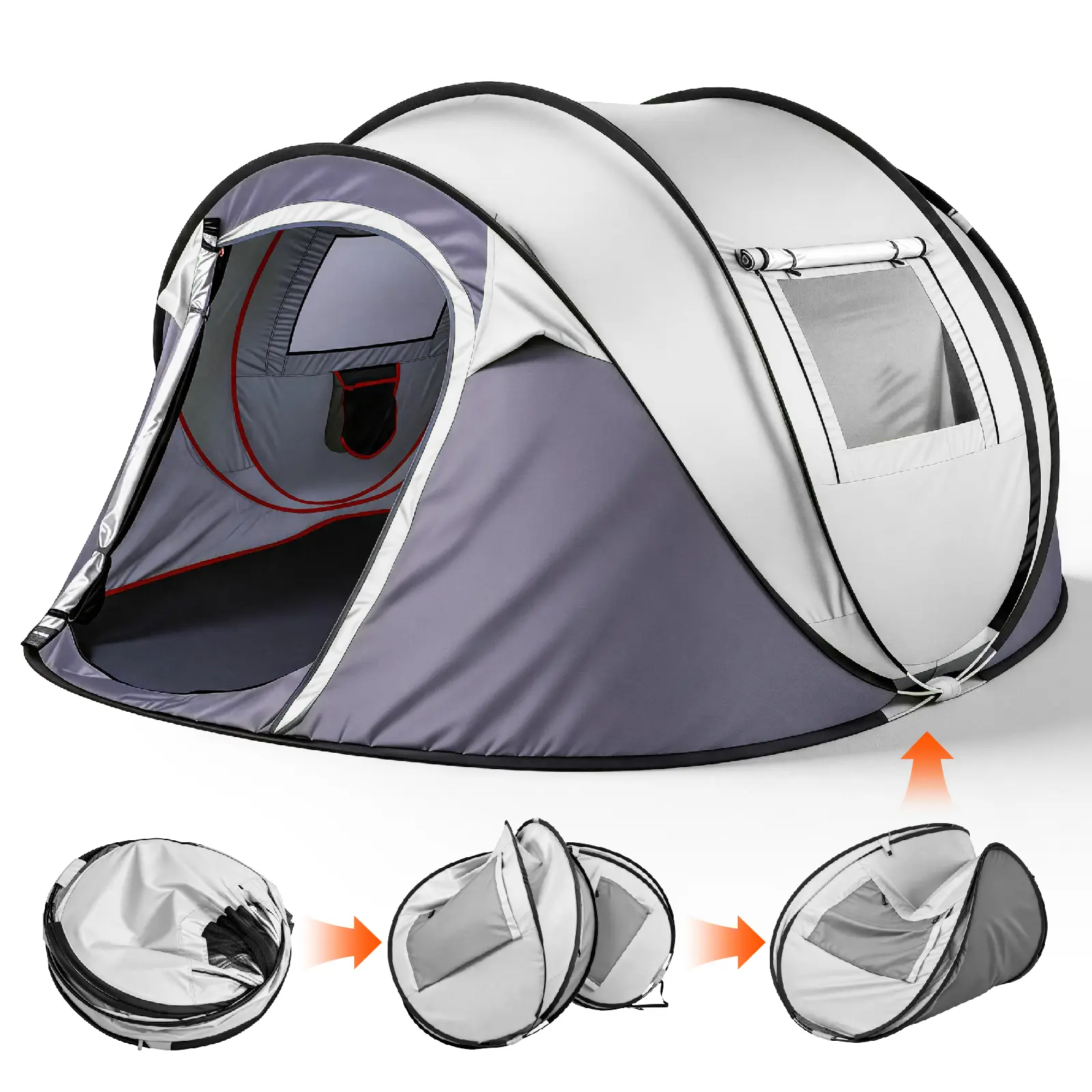 4-Person Pop-Up Tents for Camping, Waterproof Polyester Family Tent with Front Awning and Automatic Instant Setup, Outdoor Camping, Automatic Portable Tent, Camping Tent Shelter