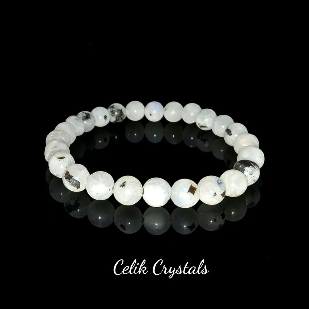 Celik Crystals Natural Rainbow Moonstone Beads - 8mm, 10mm Sizes from India, Unisex Natural Crystal Bracelets & Anklets Jewelry Accessories Gemstones, Bracelets & Anklets Gemstone Natural Crystal