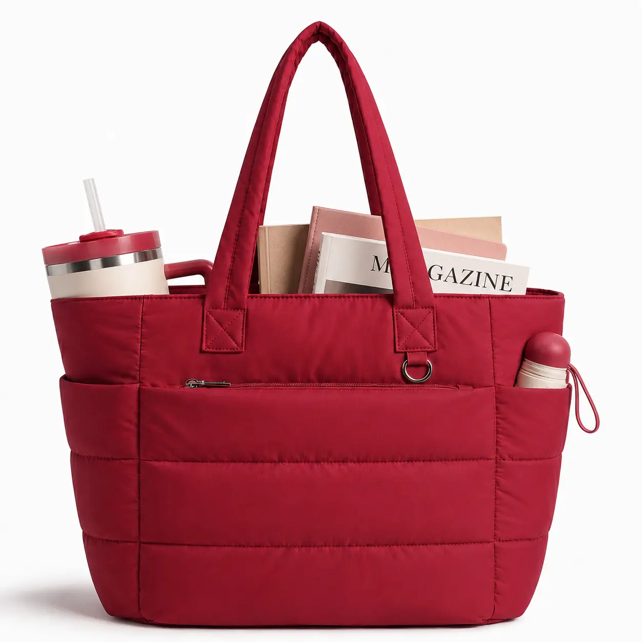 Five Season Home 20L Puffer Tote Bag for Women, Lightweight Bubble Nylon Laptop Shoulder Bag, Fits 15.6 Inch Laptop, Multiple Compartments Work Travel College Handbag