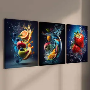 Fruit Pattern Colorful Artistic Wall Art, 3 Counts/set Wooden Framed Canvas Painting, Wall Decor for Home Living Room Bedroom Office, Ornaments, Decoration