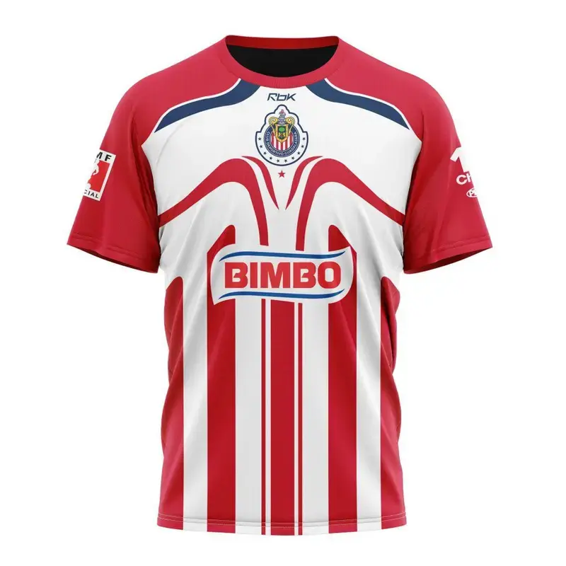 Chivas Guadalajara 2006 Retro Home Soccer Jersey - Liga MX Classic Men's Short-Sleeve Red-White Striped All-Over Print Fan T-Shirt