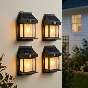 4 Pack Solar Outdoor Wall Lights with Motion Sensor, Waterproof IP65 Garden Security Lighting, 3 Modes Auto Dusk to Dawn, Wireless Decorative Lamp for Patio, Villa, Pathway,#summervibes