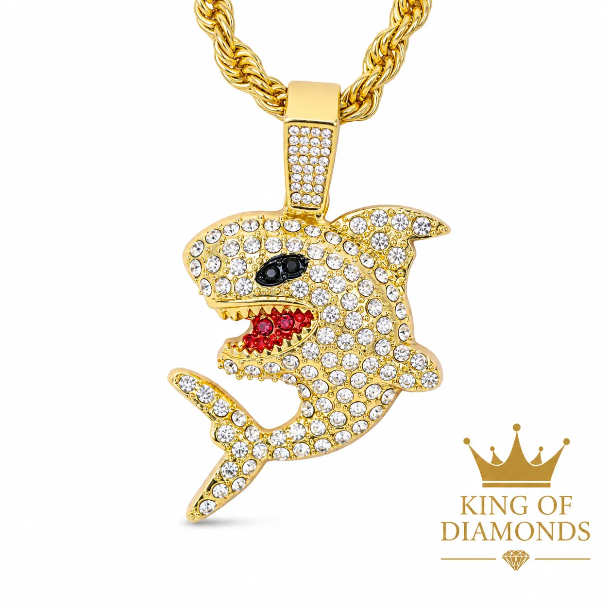 Iced Out Metal-Plated Gold & Silver-Plated Animal Pendant Necklace for Adults, 24in Solid Rope Chain with Sparkling Stones & Simulated Crystals Accents