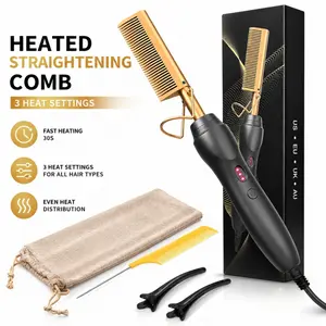 Hot Comb Hair Straightener with Adjustable Temperature for Smooth Silk Press - Electric Salon Styler for Wigs, Edges & Natural Curly Hair