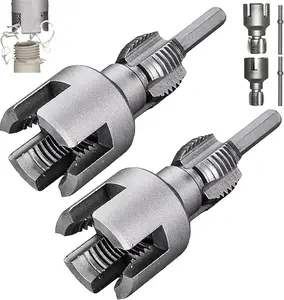 2PCS Integrated Internal & External Pipe Threading Tool with 1/2'' & 3/4'' Dies, Electric Drill Compatible 2 in 1 Pvc Pipe Threader Kit, Dual-Function Pipe Thread Cutting Tool