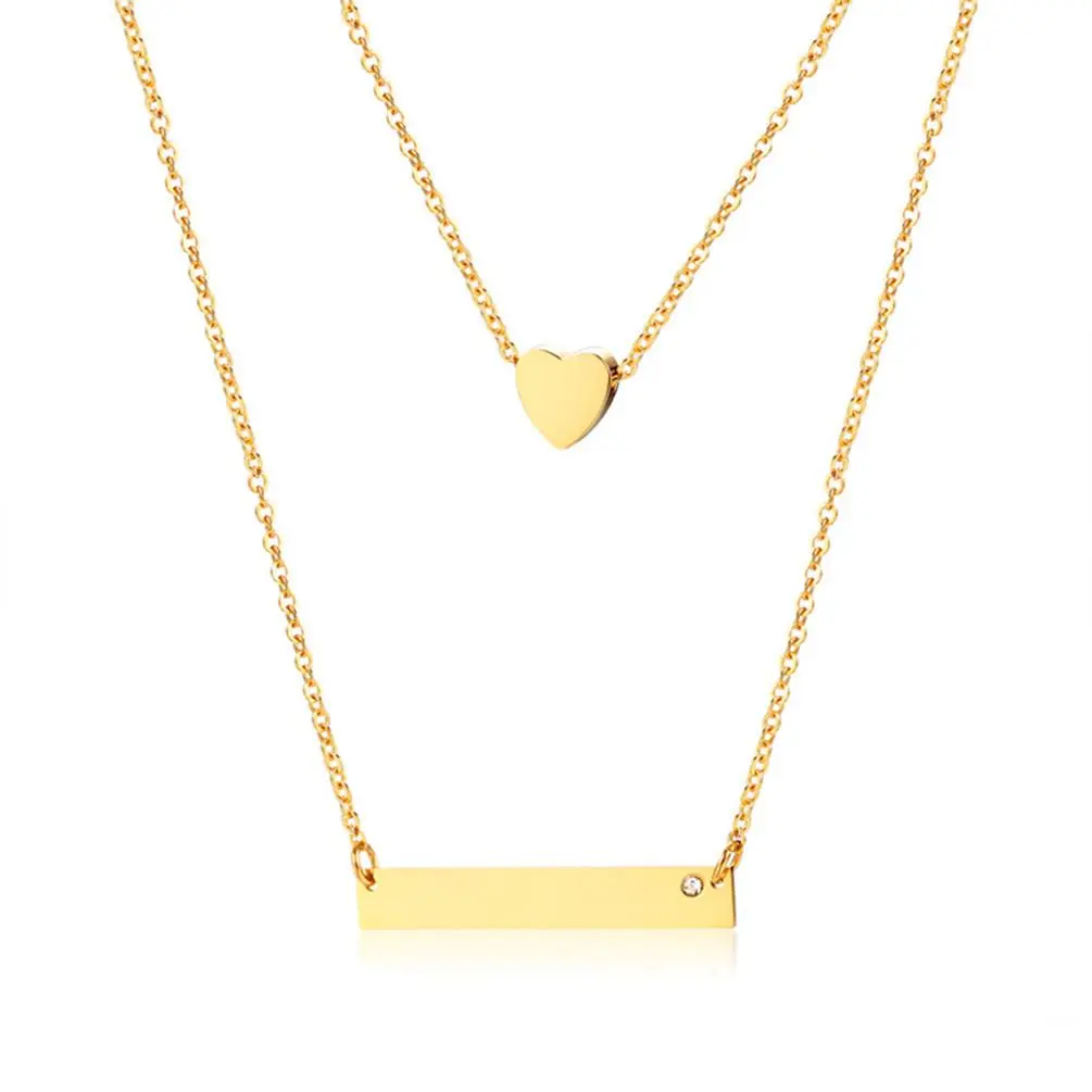 OIDEA Women's Stainless Steel Double Layer Heart Bar Pendant Necklace, Custom Engraved Charm, Personalized Jewelry, Engraved Statement Pendant Necklaces, Best Friends Birthday Layering Accessory