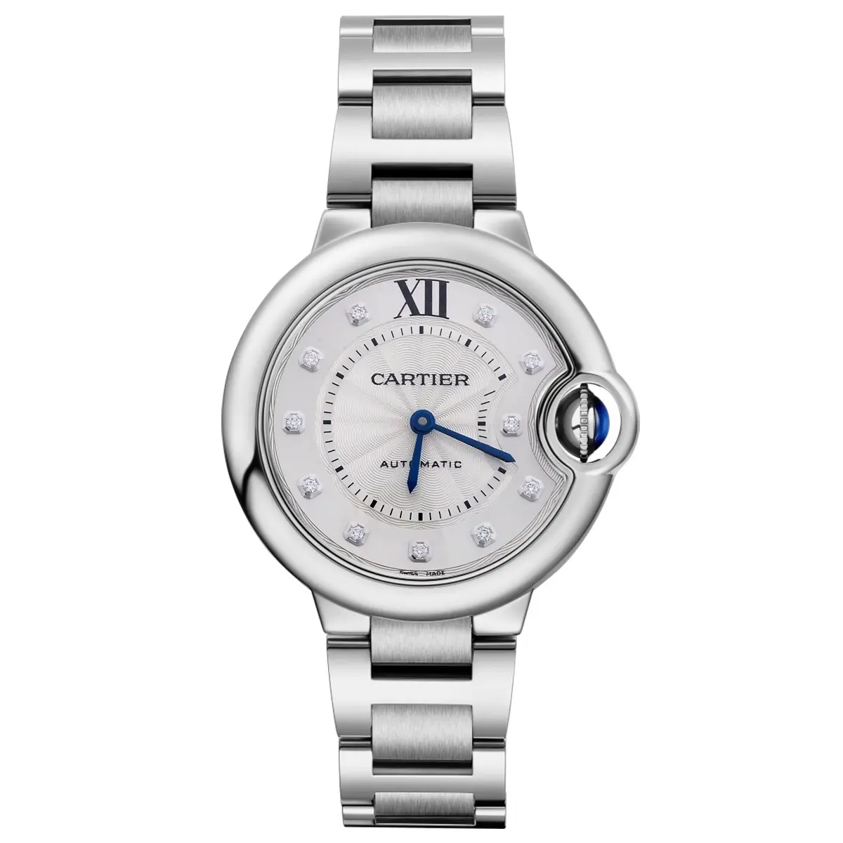 Cartier Ballon Bleu de Cartier 36mm Automatic Stainless Steel Diamond Dial Silver Roman Numerals Watch WE902075 WHP040387