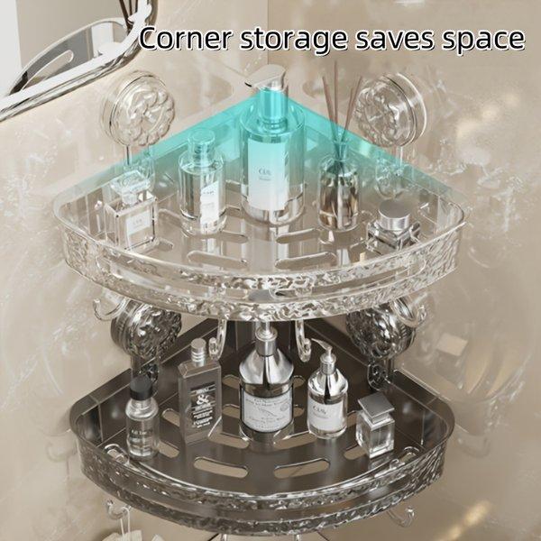 Waterproof Corner Shower Shelf with Suction Cups – Transparent Wall Mounted Bathroom Organizer, Strong Hold Storage Rack for Kitchen Bedroom Bathroom