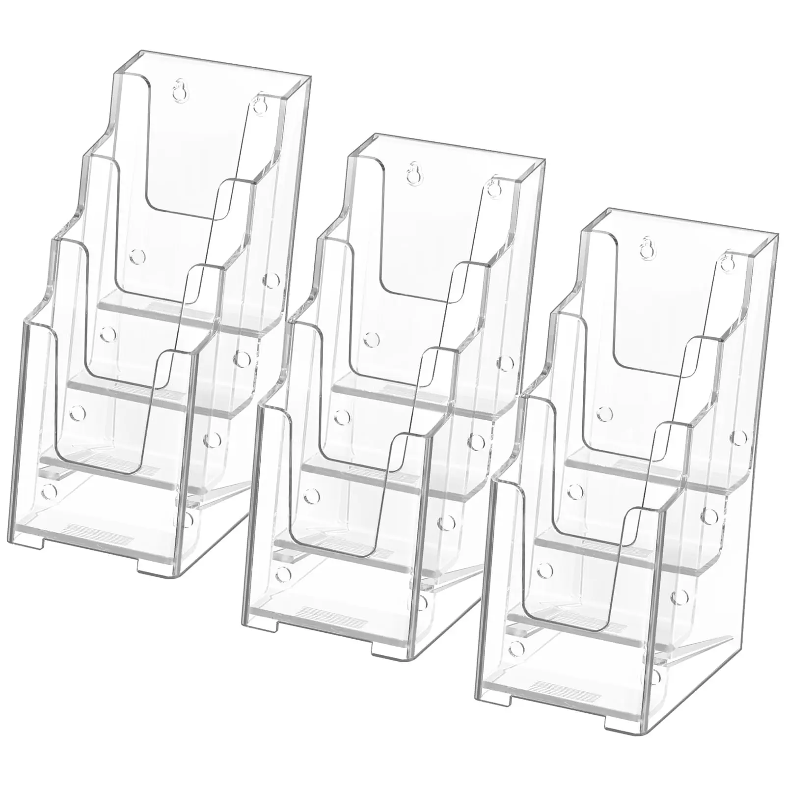MaxGear Acrylic Brochure Holder - 4-Inch Wide 4-Tier Clear Literature Display, 3-Pack Multi-Pocket Organizer with Acrylic Rack, Wall-Mount or Countertop Document Holder for Office Stationery Organization
