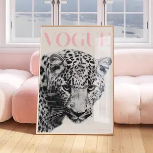 Pink Leopard Print Poster - Black and White Fashion Decorative Graphic Print, Multi-Size Animal Inspired Accent Wall Art, Room Decor for Girls, Teen Room Decor for Bedroom & Office