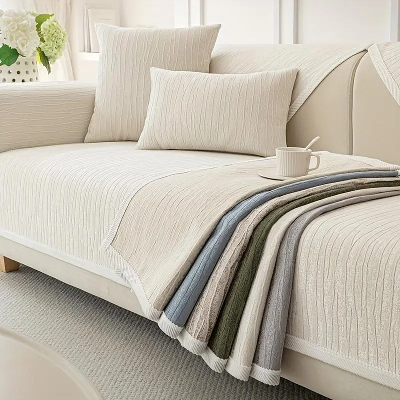 Boho Style Jacquard Chenille Sofa Cover, Cover For Sofa, Pet Friendly, Non-Slip, Easy Care, Machine Washable, Durable, Fits Armchair to 4-Seater Sectional Sofas, Polyester 100%, 350-400gsm, Universal Sofa Protector, Dustproof Sofa Slipcover