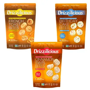 Drizzilicious Mini Rice Cakes 3 Pack – Cinnamon Swirl, French Toast, Birthday Cake | 4 oz Bags | Snack Rice Crispy Chocolate Crunchy Flavor
