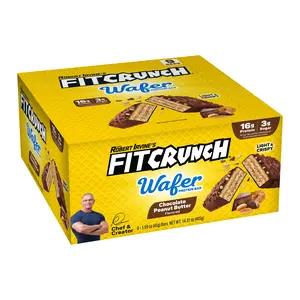 FITCRUNCH Wafer Protein Bars, 16g of Protein & 3g of Sugar (9 Bars, Chocolate Peanut Butter)