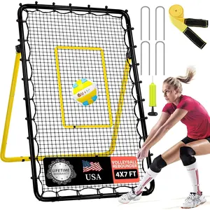 6-Angle Adjustable Volleyball Rebounder Net 7x4ft, High  Bounce   Equipment for Practicing Volleying Bumping Spiking with High-Tension Net, PU Volleyball and Pump, Stakes