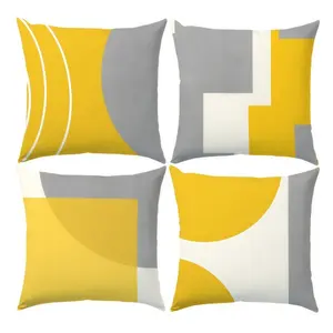 4pcs-Modern Yellow and Gray Geometric Pattern Throw Pillow Covers, Decorative Sofa Chair Decor, Home Décor Products, Suitable Living Room, Bedroom, Sofa and Bed Decoration, 2D Flat, Single Sided Printing, No Pillow Core