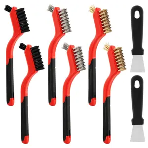 Wire Brush Set for Rust Removal, 8 count Stainless Steel/Brass/Nylon Bristles with Scraper, Heavy Duty Wire Scratch Brush for Cleaning Weld Slag, Dirt, Rust, Stickers and Industrial Use
