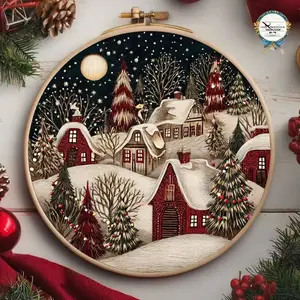 Beginner Embroidery Kit, Elegant Christmas Snow Scene Cross Stitch Set, Christmas Theme, DIY Embroidery Supplies, Includes Printed Cotton Fabric, Thread, Needle