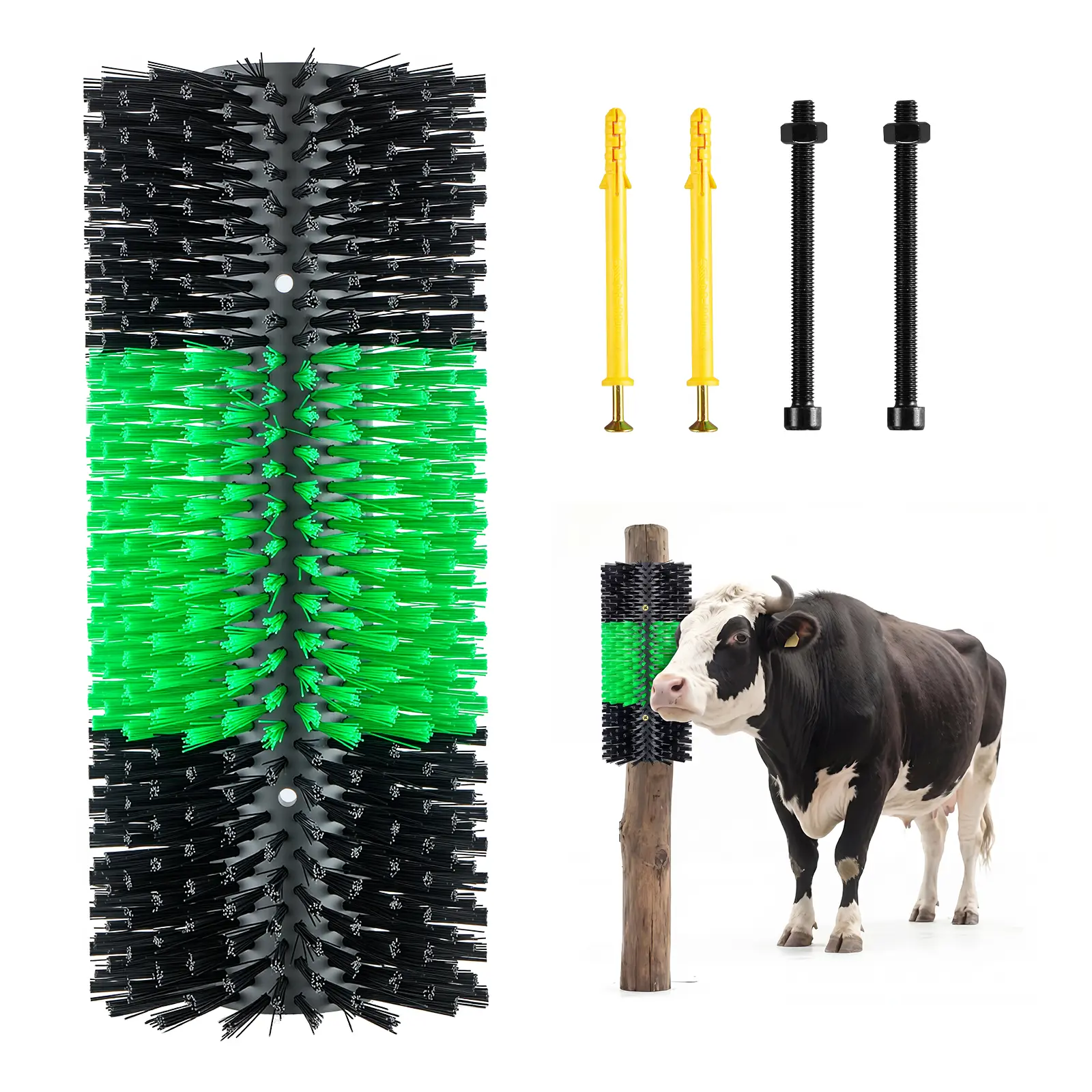 【SummerFinds】VEVOR Livestock Scratching Brush, 1PC Goat Scratcher Brush Post with 4 Screws, 16.9" x 7.5" Cow Scratcher for Back Itch Relief, Massage Grooming Scratch Tool for Horse Cattle Sheep Pig, Green & Black, Horse-Safe Brushes