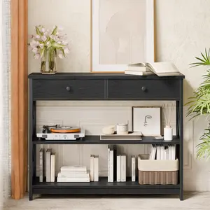 39" 3-Tier Console Table with 2 Drawers & Metal X-Frame, Wood Entryway Table (200 lbs Capacity)