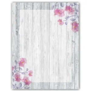 Rustic Stationery - 8.5 x 11-60 Letterhead Sheets - Rustic Barnwood and Floral Letterhead