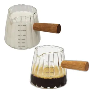 Espresso Cups 6OZ, Espresso Accessories, Expresso Shots Cup, Espresso Shot Glass with V-Shaped Mouth, Ribbed Milk Frothing Pitcher, Glass Measuring Cup